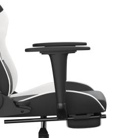 Scaun de gaming cu suport picioare, negru/alb, piele ecologică, 11 image