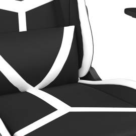 Scaun de gaming cu suport picioare, negru/alb, piele ecologică, 9 image