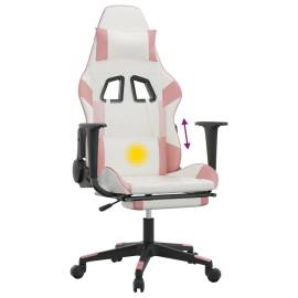 Scaun gaming de masaj/suport picioare, alb/roz, piele ecologică, 8 image
