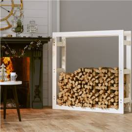 Rastel pentru lemne de foc, alb, 100x25x100 cm, lemn masiv pin, 3 image