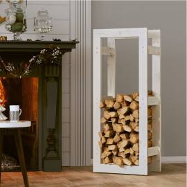 Rastel pentru lemne de foc, alb, 41x25x100 cm, lemn masiv pin, 3 image