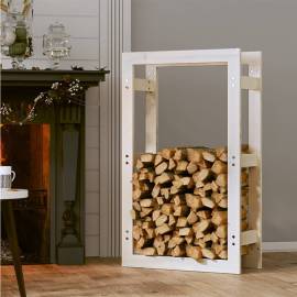 Rastel pentru lemne de foc, alb, 60x25x100 cm, lemn masiv pin, 3 image