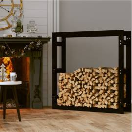 Rastel pentru lemne de foc, negru, 100x25x100 cm lemn masiv pin, 3 image