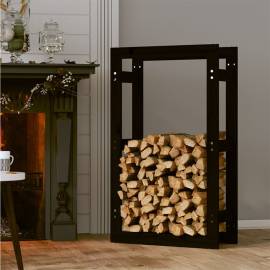 Rastel pentru lemne de foc, negru, 60x25x100 cm lemn masiv pin, 3 image