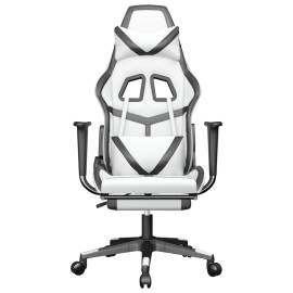 Scaun de gaming cu suport picioare, alb/negru, piele ecologică, 3 image
