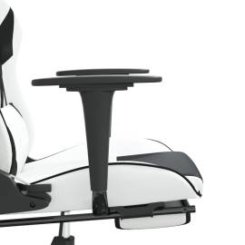 Scaun de gaming cu suport picioare, alb/negru, piele ecologică, 11 image