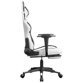 Scaun de gaming cu suport picioare, alb/negru, piele ecologică, 4 image