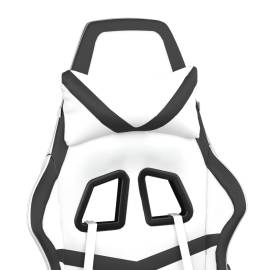 Scaun de gaming cu suport picioare, alb/negru, piele ecologică, 10 image