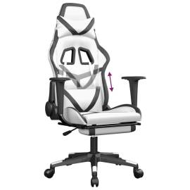 Scaun de gaming cu suport picioare, alb/negru, piele ecologică, 8 image