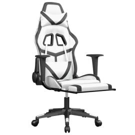 Scaun de gaming cu suport picioare, alb/negru, piele ecologică, 6 image