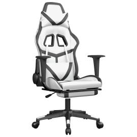 Scaun de gaming cu suport picioare, alb/negru, piele ecologică, 2 image