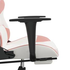 Scaun de gaming cu suport picioare, alb/roz, piele ecologică, 10 image