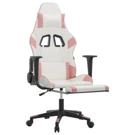 Scaun de gaming cu suport picioare, alb/roz, piele ecologică, 6 image