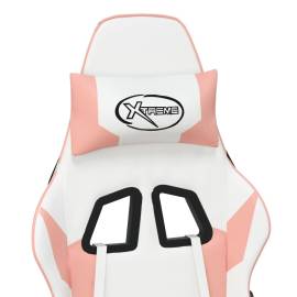 Scaun de gaming cu suport picioare, alb/roz, piele ecologică, 10 image