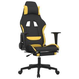 Scaun de gaming cu suport picioare, negru și galben, textil, 2 image