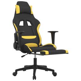 Scaun de gaming cu suport picioare, negru și galben, textil, 6 image