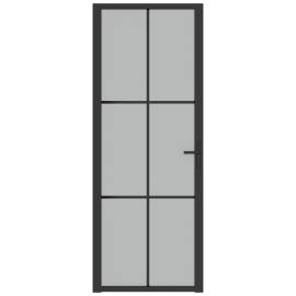 Ușă de interior, 76x201,5 cm, sticlă neagră mată și aluminiu, 3 image