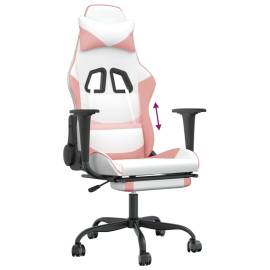 Scaun de gaming cu suport picioare, alb/roz, piele ecologică, 8 image