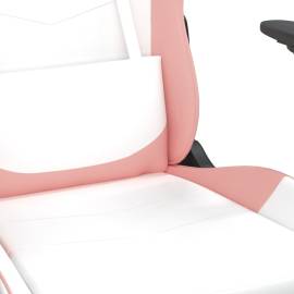 Scaun de gaming cu suport picioare, alb/roz, piele ecologică, 9 image