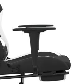 Scaun de gaming cu suport picioare, negru și alb, textil, 11 image