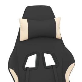Scaun de gaming cu suport picioare, negru și crem, textil, 10 image