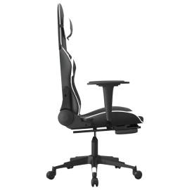 Scaun de gaming cu suport picioare, negru/alb, piele ecologică, 4 image