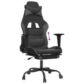 Scaun de gaming cu suport picioare, negru/gri, piele ecologică, 8 image