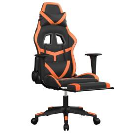 Scaun de gaming cu suport picioare, negru/oranj, piele eco, 6 image