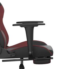 Scaun de gaming cu suport picioare, negru/roșu vin, piele eco, 11 image