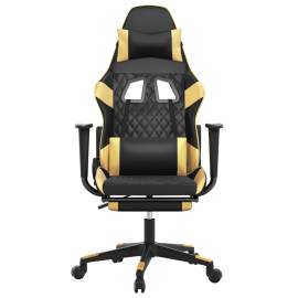 Scaun de gaming cu suport picioare negru/auriu, piele ecologică, 3 image