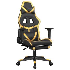 Scaun de gaming cu suport picioare negru/auriu, piele ecologică, 2 image