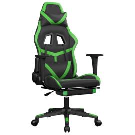 Scaun de gaming cu suport picioare negru/verde, piele ecologică, 2 image