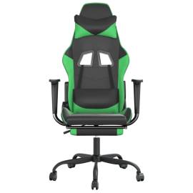 Scaun de gaming cu suport picioare negru/verde, piele ecologică, 3 image
