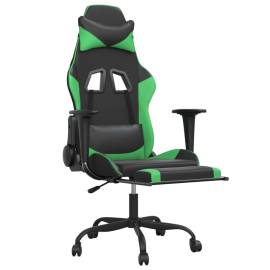Scaun de gaming cu suport picioare negru/verde, piele ecologică, 6 image