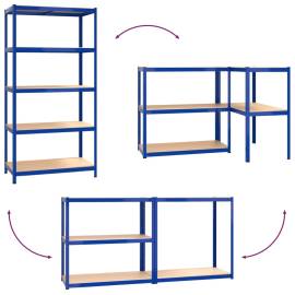 Rafturi de depozitare cu 5 niveluri, 4 buc., albastru oțel/lemn, 9 image