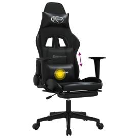 Scaun de gaming cu masaj/suport picioare, negru, piele eco, 8 image