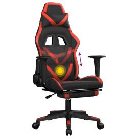 Scaun de gaming cu masaj/suport picioare, negru/roșu, piele eco, 8 image
