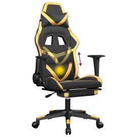 Scaun de gaming cu masaj/suport picioare negru/auriu piele eco, 8 image
