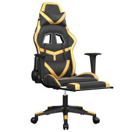 Scaun de gaming cu masaj/suport picioare negru/auriu piele eco, 3 image