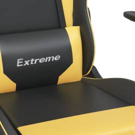 Scaun de gaming cu masaj/suport picioare negru/auriu piele eco, 9 image