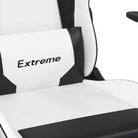 Scaun de gaming masaj/suport picioare alb/negru piele eco, 9 image