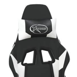 Scaun de gaming masaj/suport picioare alb/negru piele eco, 10 image