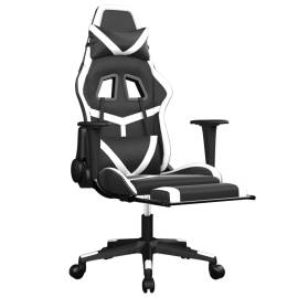 Scaun de gaming masaj/suport picioare alb/negru piele eco, 3 image