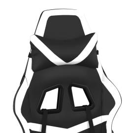 Scaun de gaming masaj/suport picioare alb/negru piele eco, 10 image