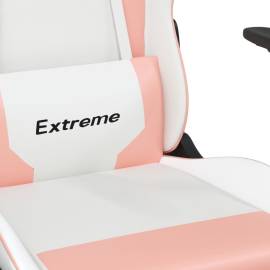 Scaun gaming de masaj/suport picioare, alb/roz, piele ecologică, 9 image
