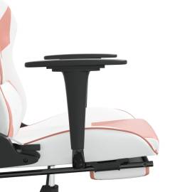 Scaun gaming de masaj/suport picioare, alb/roz, piele ecologică, 11 image