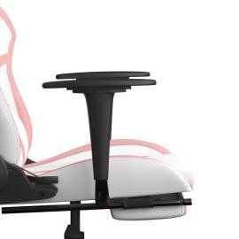 Scaun gaming de masaj/suport picioare, alb/roz, piele ecologică, 11 image