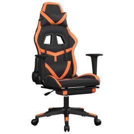 Scaun gaming masaj/suport picioare, negru/portocaliu, piele eco, 2 image