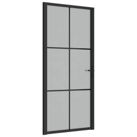 Ușă de interior, 93x201,5 cm, sticlă neagră mată și aluminiu, 2 image