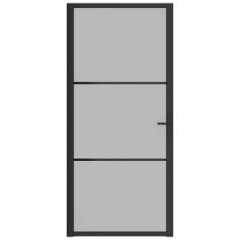 Ușă de interior, 93x201,5 cm, sticlă neagră mată și aluminiu, 3 image